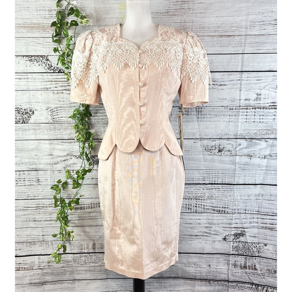 Vintage Scott Mcclintock Skirt Suit Size 8 Pink Taffeta Lace 80's Wedding Prom